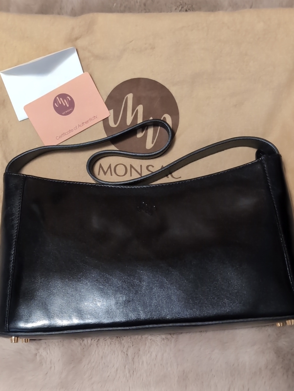 Monsac Black Smooth Leather Shoulder Bag